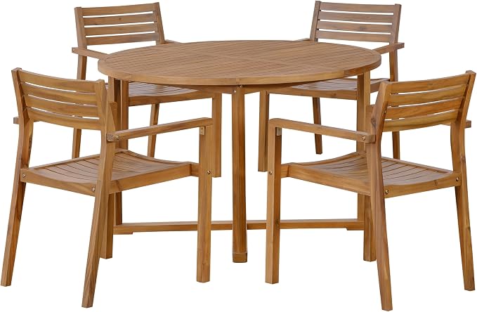 Quarte 5-Piece Outdoor Dining Set with 4 Acacia Wood Chairs,47.2" Round Dining Table with Slatted Design, Ideal for Patios, Gardens, Poolsides, and Lawn Areas & Indoor (Natural-2r)