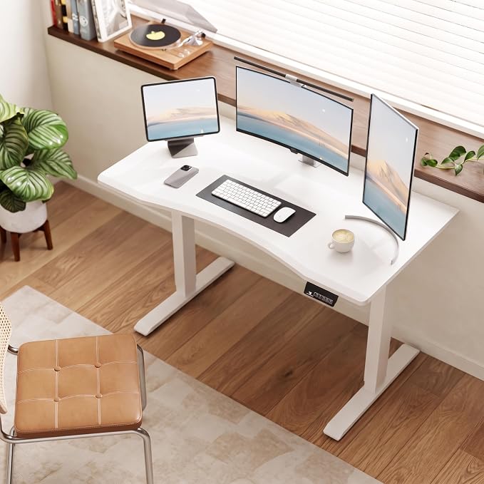 Solid Wood Electric Standing Desk 47.2"x23.6"Home Office Desk,Adjustable Workbench with 3 Stages Single Motor, Computer Workstation with T-Shaped Metal Bracket,Walnut Standing Desk for Gaming(1 Box)