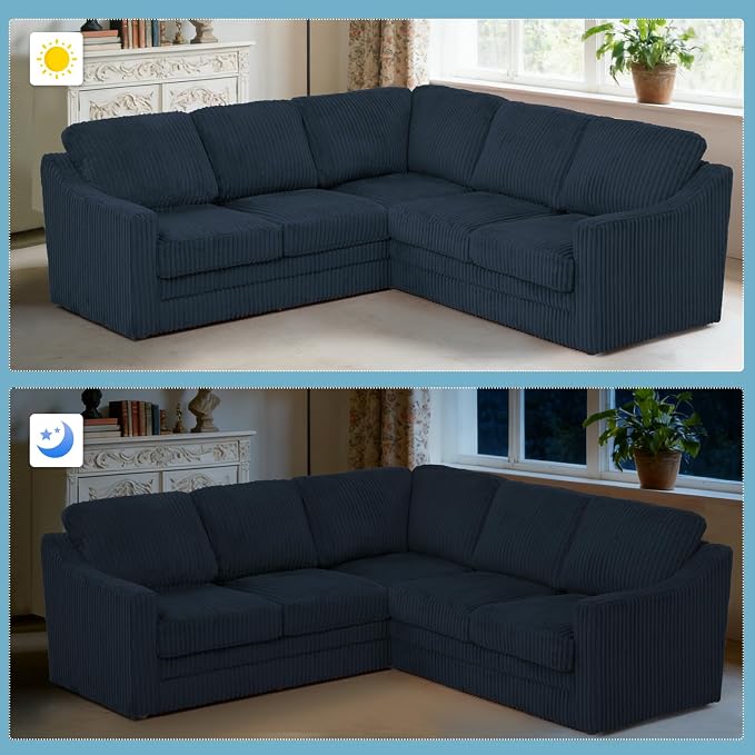 89 Inches Corduroy Sectional Sofa with High Density Sponge, Modern 5 Seats Corner Couch with Deep Seat, Comfy Modular L Shaped Couch with Comfortable Back Cushions for Living Room, Blue