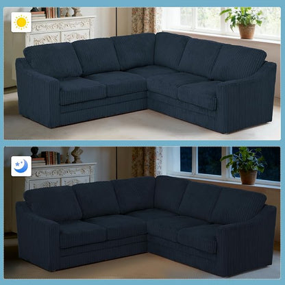 89 Inches Corduroy Sectional Sofa with High Density Sponge, Modern 5 Seats Corner Couch with Deep Seat, Comfy Modular L Shaped Couch with Comfortable Back Cushions for Living Room, Blue