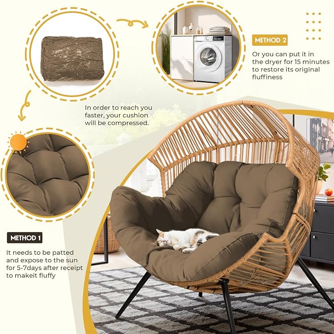 DANGHOOGY Egg Chair Cushion, Waterproof Outdoor Egg Replacement Cushions, Patio Chair Cushions for Outdoor Funiture, Thickened Hanging Chair Cushion, 35x47x7 Inches (Brown)