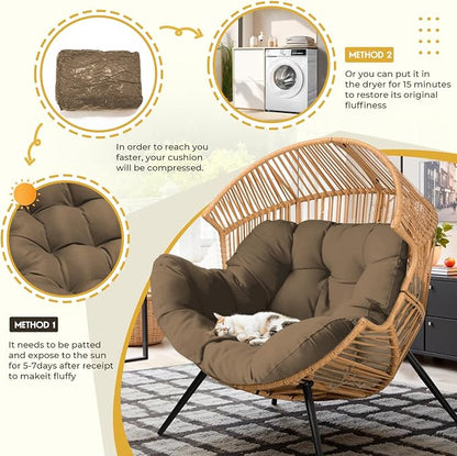 DANGHOOGY Egg Chair Cushion, Waterproof Outdoor Egg Replacement Cushions, Patio Chair Cushions for Outdoor Funiture, Thickened Hanging Chair Cushion, 35x47x7 Inches (Brown)