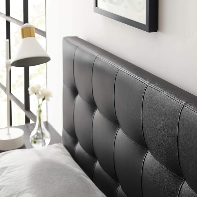 Modway Lily Tufted Faux Leather Upholstered Queen Headboard in Black
