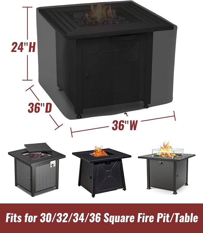 NUPICK 36 Inch Square Fire Pit Cover for Propane Fire Pit/Table, 100% Waterproof Cover Fits 30/32/34 Inch Fire Pit, All Weather Resistant
