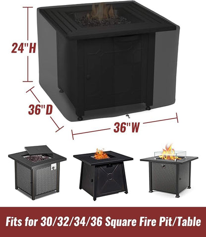 NUPICK 36 Inch Square Fire Pit Cover for Propane Fire Pit/Table, 100% Waterproof Cover Fits 30/32/34 Inch Fire Pit, All Weather Resistant