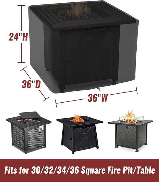 NUPICK 36 Inch Square Fire Pit Cover for Propane Fire Pit/Table, 100% Waterproof Cover Fits 30/32/34 Inch Fire Pit, All Weather Resistant