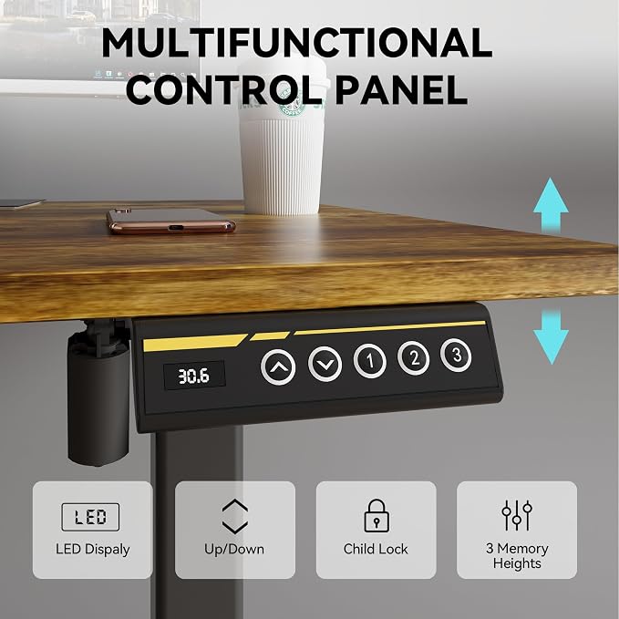 Electric Standing Desk,40x24 Inches Adjustable Height Stand up Desk, Sit Stand Home Office Desk with Splice Board, 3 Preset Heights,Equipped with Hooks,Ergonomic Computer Workstation，Brown