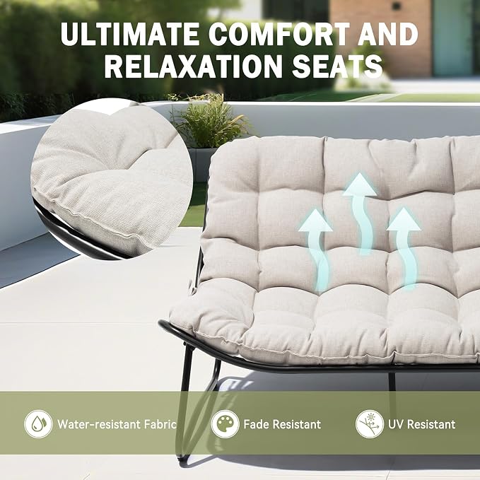 Crestlive Products Outdoor Couch，Patio Loveseat with Soft Cushions All Weather Patio Furniture for Porch/Balcony/Yard (3PC Beige)