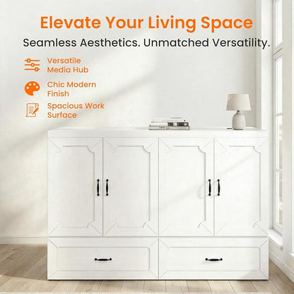 CECER Queen Size Murphy Bed，Murphy Cabinet Bed Queen with Charging Station ＆ Storage Drawer for Small Spaces/Guest Room（White）