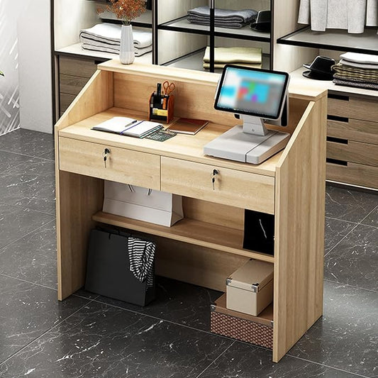 Commercial Reception Counter with Lockable Drawers, Small Reception Desk, Multifunctional Front Counter Desk for Warehouse Office Beauty Salon Restaurant