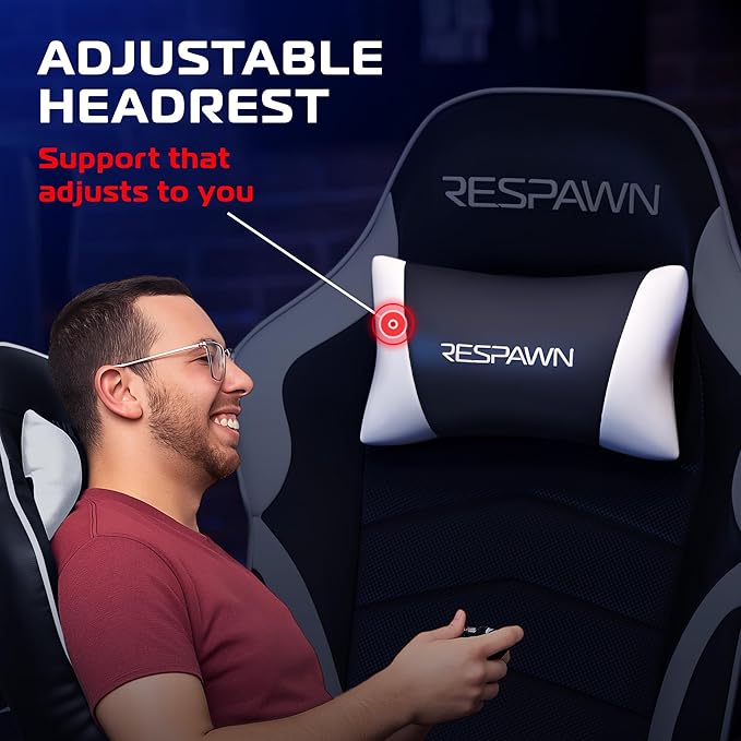 RESPAWN 900 Console Gaming Recliner with Footrest and Lumbar Support - Comfortable Ergonomic Gaming Chair with Headrest, No Wheels, Reclining, Heavy Duty, Racing Style Video Game Chairs - White
