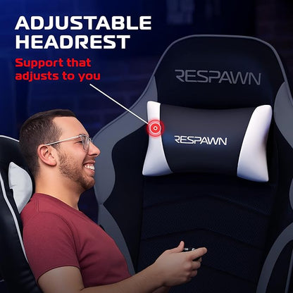 RESPAWN 900 Console Gaming Recliner with Footrest and Lumbar Support - Comfortable Ergonomic Gaming Chair with Headrest, No Wheels, Reclining, Heavy Duty, Racing Style Video Game Chairs - White