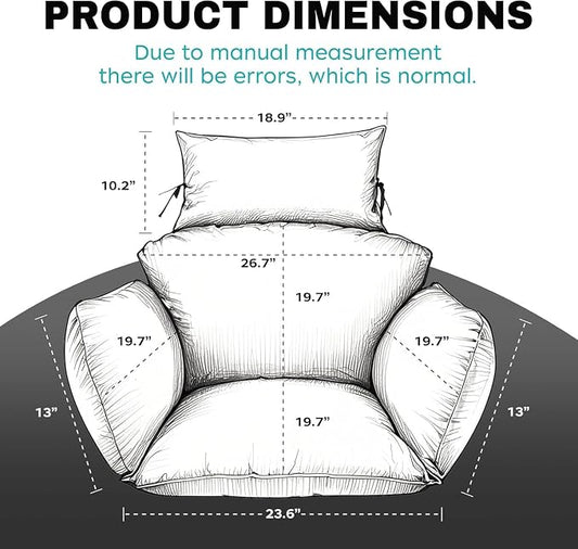 Egg Chair Cushion Replacement, Waterproof Thicken Hanging Egg Swing Chair Cushion for Outdoor Furniture, Wicker Rattan Hammock Basket Cushion with Headrest Pillow 47x31.5x4.7 inch(Black)