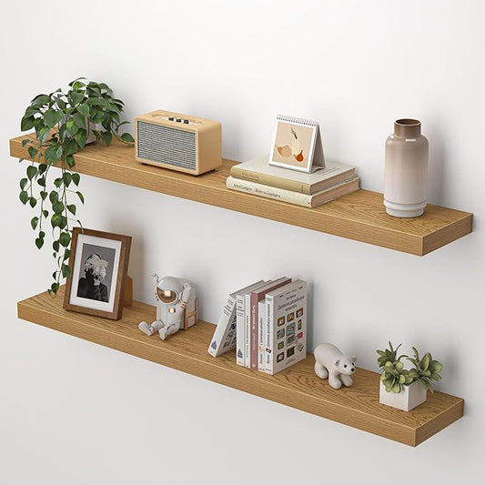 Heimlove Floating Shelves for Wall 40 Inch,Mounted Storage & Display Hanging Shelf with Invisible Brackets,for Bedroom,Living Room,Kitchen,Office,Set of 2,Oak Color