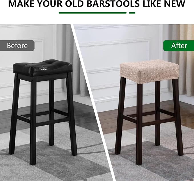 YISUN Stool Covers Rectangle - 4 Pack Stretch Waterproof Saddle Seat Cover Counter Bar Stools Bar Chairs Covers Kitchen Island Chairs Cushion Protector