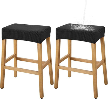 YISUN Stool Covers Rectangle - 2 Pack Stretch Waterproof Saddle Seat Cover Counter Bar Stools Bar Chairs Covers Kitchen Island Chairs Cushion Protector (2, Black)