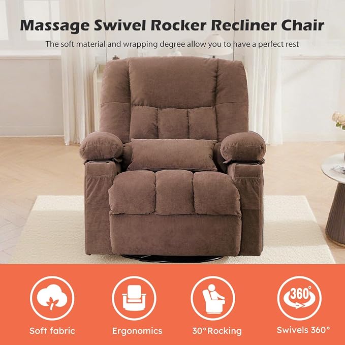 MAHOMICO Recliner Chair with Cup Holders for Living Room Single Seat Manual Oversized Recliner with Ergonomic, Side Pocket for Adult