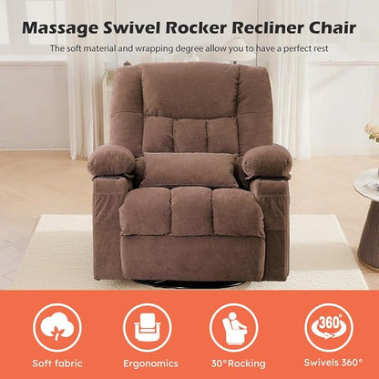 MAHOMICO Recliner Chair with Cup Holders for Living Room Single Seat Manual Oversized Recliner with Ergonomic, Side Pocket for Adult