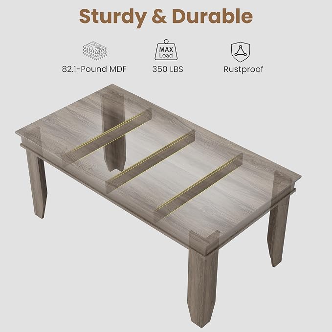GarveeHome Farmhouse Dining Table for 4-6 People, 63 in Long Kitchen Tables with Wooden Sturdy Frame, 5 ft Large Rectangular Dinner Table for Dining Room, Kitchen, Grey Walnut, 63" Non-extendable