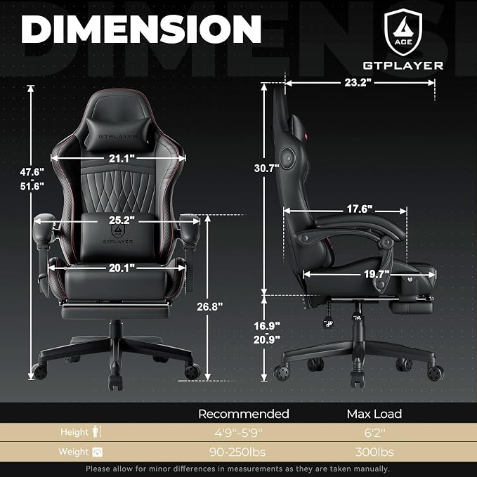 GTPLAYER Gaming Chair with Speakers, Video Game Chairs with Footrest, PC Gamer Chairs for Adults - Padded High Back Ergonomic Reclining Silla Gamer, Linkage Armrest, Ace Pro, Red