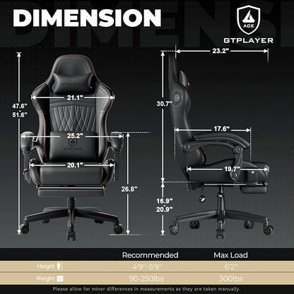 GTPLAYER Gaming Chair with Speakers, Video Game Chairs with Footrest, PC Gamer Chairs for Adults - Padded High Back Ergonomic Reclining Silla Gamer, Linkage Armrest, Ace Pro, Red