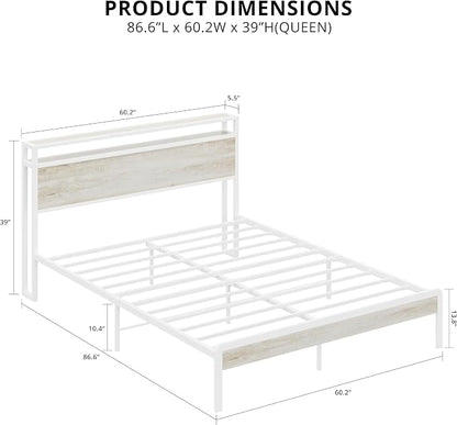 LIKIMIO Queen Bed Frame with Headboard, Wood Camas Queen with Strong Supports, Sturdy, Noise-Free, No Box Spring Needed, White Maple