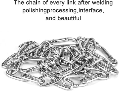 Hanging Chair Chain Set of 2 Stainless Steel Heavy Duty Hanging Kits with 4 Carabiners Hammock Chair Hardware for Indoor Outdoor Playground Hanging Chair Hammock Chair Punching Bags - 23.62"
