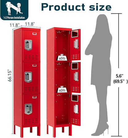 BUTISOW Metal Lockers - 66" Height Steel Lockers for Employees with 3 Door Storage Locker with Card Slot for Employees Gym School Home Office Garage - Assembly Required