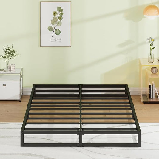 EMODA 7 Inch King Size Bed Frame No Box Spring Needed, Heavy Duty Metal Platform with Steel Slats, Noise Free, Easy Assembly, Black