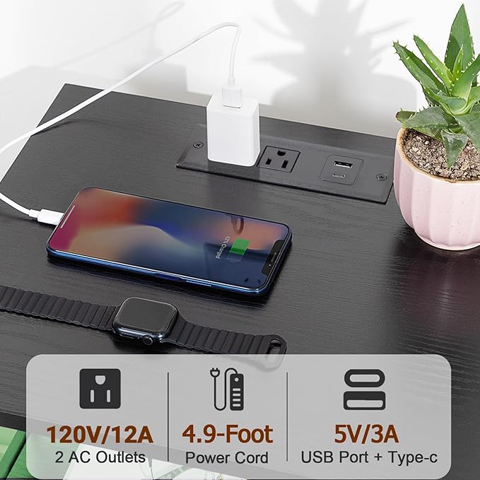 AMHANCIBLE Nightstands Set of 2 with Charging Station, LED Night Stand with 2 Storage Drawers, End Tables with USB Ports and Outlets, Modern Bedside Tables for Bedroom, Black, HET052LBK