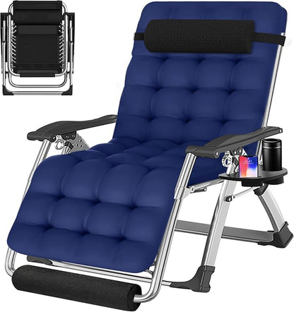 ABORON Oversized Zero Gravity Chair,29In XL Premium Outdoor Lawn Folding Lounge Chairs,Sturdy Adjustable Reclining Patio Chairs with Removable Cushion,Headrest & Tray