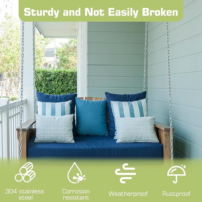 7.75FT Heavy Duty Porch Swing Chain Kit, 304 Stainless Steel, 800lbs Weight Capacity, Zinc-Plated Hanging Set for Patio Swings, Benches, Playgrounds, Porches, 2 Pack