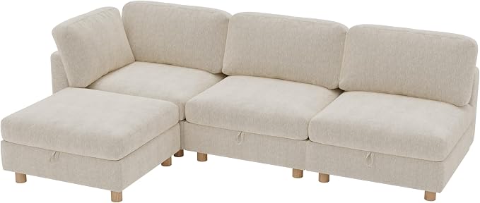 ERYE 95-Inch Oversized L Shaped Sectional Sofa 4 Seat Modular Storage Sofa Couch W/Deep Seat,Skin Friendly Plush Chenille Upholstered Convertible Corner Sectional Couch with Ottoman