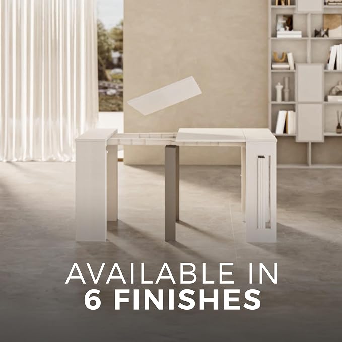 Mobili Fiver, Easy, Extendable Console Table with Extension Leaves Holder, 17.7(120.1) x35.4 in, Ashwood White, for 4-12 People, Space Saving Dining Table for Living Room, Italian Furniture