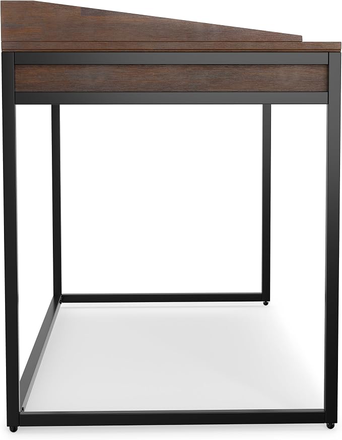 SIMPLIHOME Ralston Desk - 60 Inch Wide Solid Acacia Wood and Metal Writing Desk in Distressed Charcoal Brown, Modern Industrial Home Office Computer Table with 2 Drawers and Flip-Down Keyboard Tray