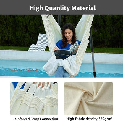 CHULIM Hanging Hammock Chair Swing MAX 500 lbs Outdoor Hanging Chair with Footrest Indoor Swing Chair with Portable Steel Spreader Bar and Hardware Kit for Bedroom Living Room Patio Porch - White