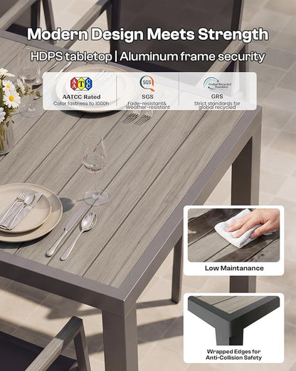 Outdoor Dining Set for 8, Aluminum Patio Table and Chairs Set, 10-Piece All Weather Patio Dining Furniture Set with Umbrella Hole for Backyard, Deck, Poolside (Gray)