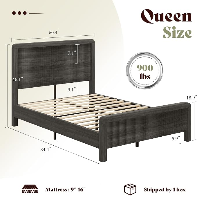 AMERLIFE 3-Piece Modern Fluted Bedroom Furniture Set, Including Wood Queen Size Bed Frame with Headboard & Footboard and Storage Night Stand Set of 2, Wooden Bedframe and Nightstand Sets, Black