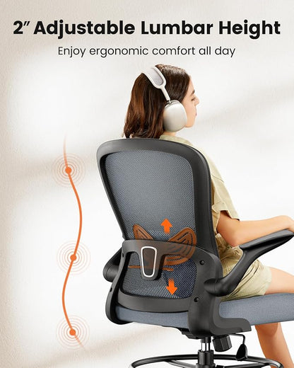 ErGear Drafting Chair,Tall Office Chair with Flip-Up Armrests, High Desk Chair Adjustable Height and Adjustable Footrest Ring, Ergonomic Standing Desk Chair with Lumbar Support, Blue,3 Pack