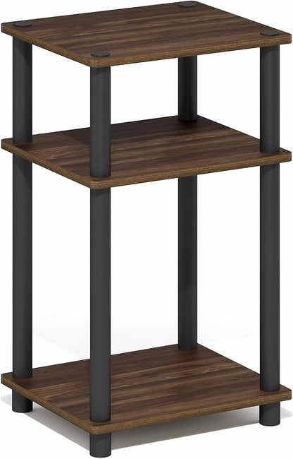 Furinno Turn-N-Tube Side Table, 3-Tier End Table with Open Shelf, Toolless Assembly Night Stand, Bedside Table, for Living Room, Bedroom, Brown Walnut