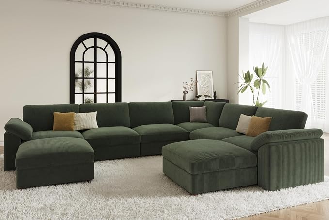 EASE MOOSE Oversized L Shaped Sectional Modular Sofa,Large U Shaped Sectional Couch Wide Deep Seat Modular Cloud Couch Green Removable Washable