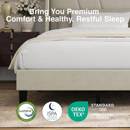 Novilla Full Size Bed Frame, Full Bed Frame with Headboard, Velvet Upholstered Wing Side Headboard, No Box Spring Needed, Heavy Duty Feet, Easy Assembly, White Velvet