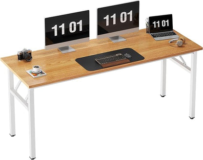 Need Folding Computer Desk, Large 62 inches Folding Table for Home Office, No Install Needed Foldable Writing Table Long Desk, Space-Saving, Teak White