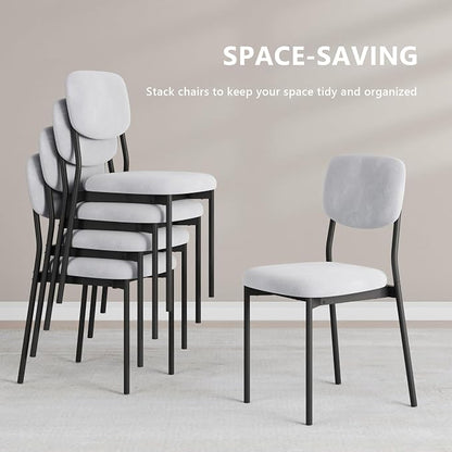 Einhomn Upholstered Dining Chairs Set, Modern Stackable Dining Room Chairs with Soft Velvet Backrest, Kitchen Chairs with Sturdy Metal Legs for Living Room, Restaurant, Set of 4,Light Grey