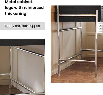 Home Office Computer Desk, Metal Frame Simple Dressing Vanity Table Without Mirror, Modern Minimalist Work Desk with 2 Drawers for Home Office, Bedroom and Living Room