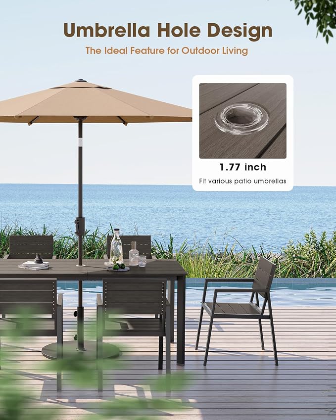 Outdoor Dining Set for 6, Aluminum Patio HDPS Outdooor Table and Chairs Set with Umbrella Hole, All Weather Patio Furniture Set, 7 Peice Patio Dining Table Set (Charcoal)