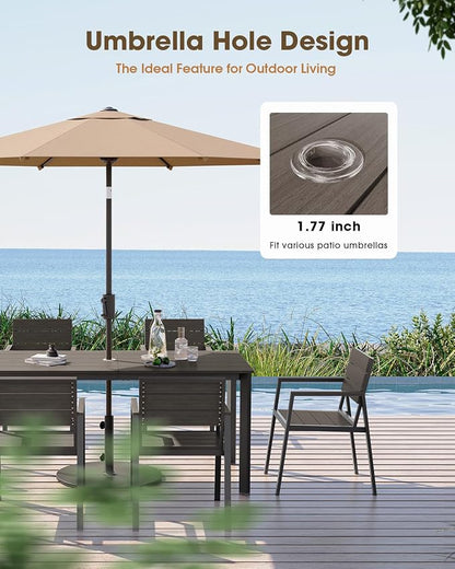 Outdoor Dining Table, Aluminum Patio HDPS Outdooor Table with Umbrella Hole, All Weather Patio Furniture Set, Patio Dining Table (Charcoal)
