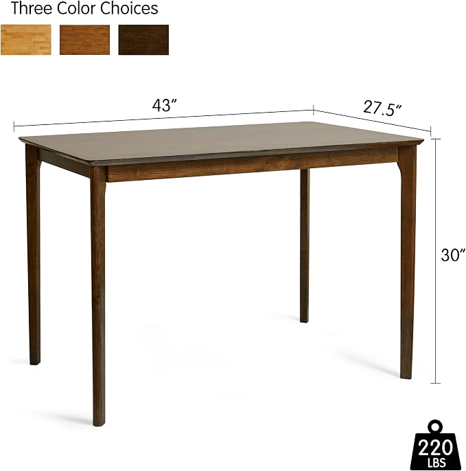 Hokway Dining Table for 4, 43 Inch Rectangular Solid Wood Kitchen Table for Small Space, Modern Dinner Table for Dining Room, Living Room, Office, Oak