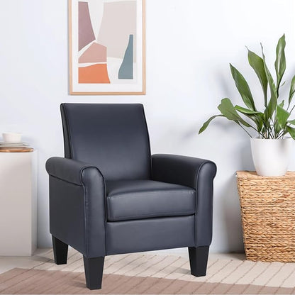 Mid-Century Modern Leather Accent Chairs Overstuffed Leather Living Room Chair Upholstered Comfortable Club Chair PU Leather Armchair for Bedroom Office Waiting Room -Dark Blue