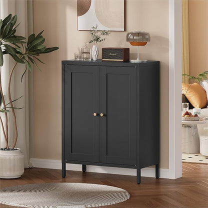 Metal Bathroom Cabinet, Small Floor Storage Cabinet, Freestanding Sideboard with 2 Adjustable Shelves for Living Room, Dining Room